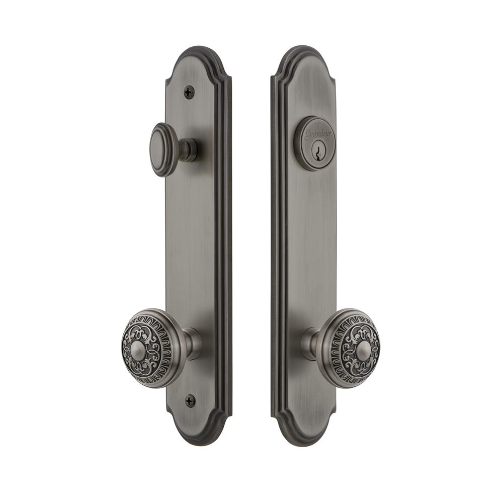 Grandeur by Nostalgic Warehouse ARCWIN Arc Tall Plate Complete Entry Set with Windsor Knob in Antique Pewter